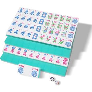 Mahjong Tile Set, American Mahjong Tile Set with 2 Dice, 166 Engraved Acrylic Tiles (1.2”), Turquoise Blue