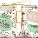 Small Soft Pocket Floral Wallet for Women, Bifold Purse with ID Window, Zipper Coin Pocket, card slots (Leaf green)