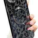 for iPhone 14 Plus Case Magnetic,Soft Cute Luxury Leopard Cheetah Pattern Plating Glitter Bling Phone Case Compatible with MagSafe Clear Shockproof Back Cover for Women Girl 6.7"-Black