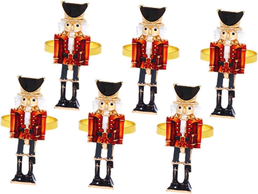 Operitacx 6pcs Nutcracker Shape Napkin Rings, Nutcracker Napkins Napkin Buckle for Christmas Table Dinner Setting