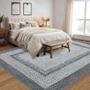 RUGSREAL Large Bedroom Rug 6x9 Machine Washable Rug Braided Print Boho Accent Throw Floor Cover Farmhouse Rustic Carpet Geometric Bordered Braided Carpet for Living Room Home Office, Grey