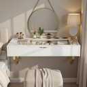 Floating Vanity Makeup Table, 31 inch Wall Mounted Desk for Bedroom Dressing Room, Vanity Shelf with Drawer, White