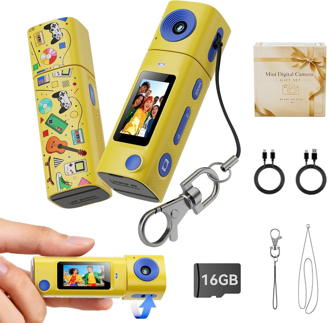 Mini Keychain Digital Camera:2K Digital Mini Camera with 16GB Card,Vintage Keychain Video Camera, 1" HD LCD Display, 400mAh Battery Portable Small Cameras with Elegant Gift Box