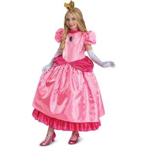 Disguise Girls Princess Peach Elevated Costume, Official Nintendo Super Mario Peach Costume With Crown and Gloves for Kids (M (7-8))