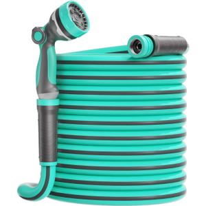 Heavy Duty Garden Hose 50 ft x 5/8", Water Hose with 10-Pattern Nozzle, Durable Lightweight Flexible, Non-Expanding, No Kink, Leak Free Burst 500 PSI Manguera Para Jardin (Blue50FT)