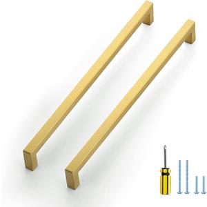 Ravinte 20 Pack Squre Cabinet Pulls 11-1/3 Inch Brushed Brass Kitchen Cabinet Handles Gold Kitchen Hardware for Cabinet Gold Drawer Pulls Square Cabinet Pulls Drawer Handles Come with Screwdriver (11-1/3 In Hole Center)