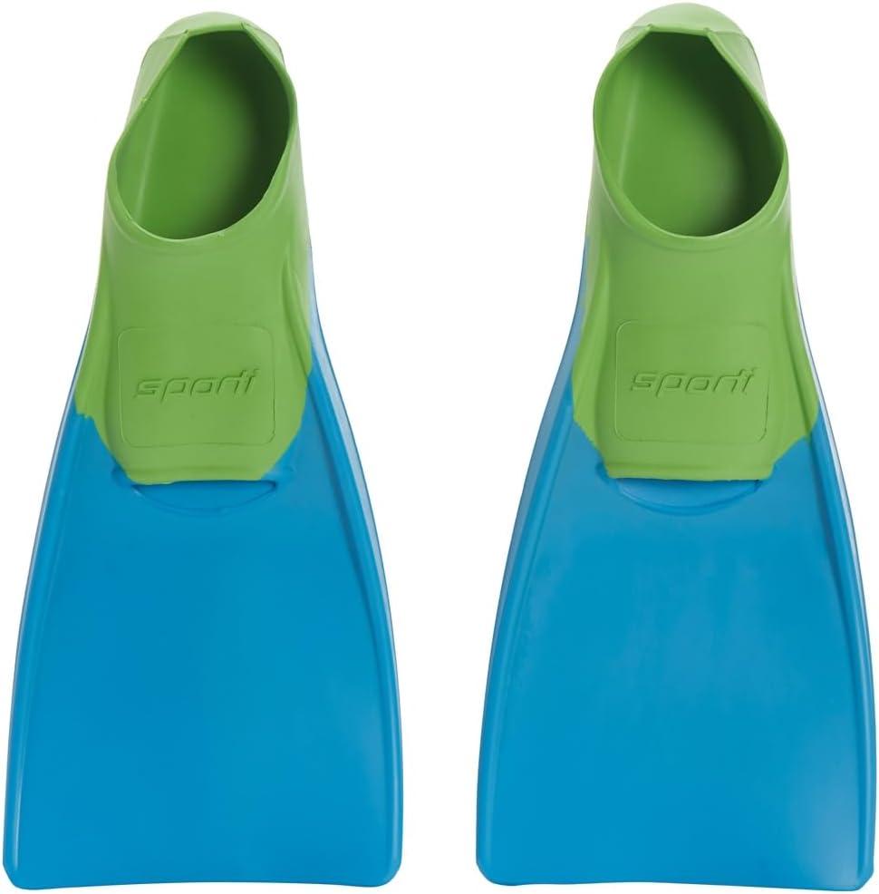 Sporti Adult-Kids Swim Fins for Pool Lap Swimming - Long Floating Fins for Swimming & Snorkeling - Swim Flippers for Training (Blue), 9T-10T