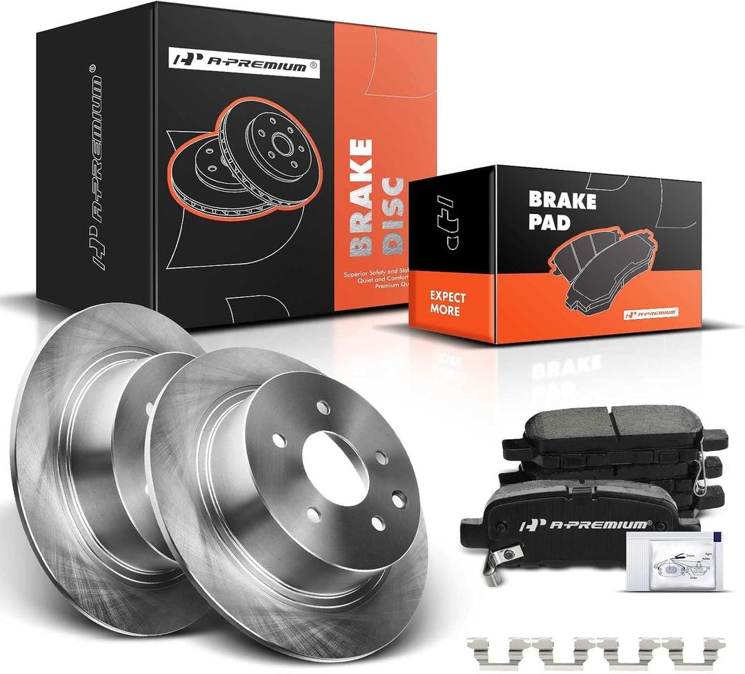 A-Premium 11.48 inch(291.6 mm) Rear Solid Disc Brake Rotors + Ceramic Pads Kit Compatible with Select Nissan Models - Altima 2002-2023, Juke 2011-2017, Maxima 2004-2008, Sentra 2007-2019, 6-PC Set