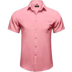 DiBanGu Mens Dress Shirts,Casual Solid Short Sleeve Shirt Regular Fit Summer Button Down Shirts with Pocket Pink L DiBanGu Mens Dress Shirts,Casual Solid Short Sleeve Shirt Regular Fit Summer Button Down Shirts with Pocket Pink L
