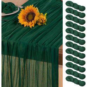 Emerald Green Cheesecloth Table Runner 12 Pack Spring Easter Table Runners Boho Gauze 120 Inches Cheese Cloth Table Decor for Wedding Bridal Baby Shower Parties