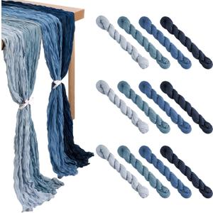12 Pcs Cheesecloth Gauze Table Runners Boho Wedding Decor Rustic Sheer Runner for Wedding Table Bridal Shower Birthday Party Decorations(Gradient Blue,12 Pcs)