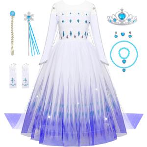 Girls Princess Costumes Snow Queen Princess Dresses Fancy Dress Up Clothes for Halloween Snow Party Cosplay, White (4T-4/110, White(with Accessories))
