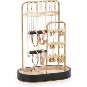 Jewelry Organizer, Jewelry Holder Gold with Metal Frame and Velvet Ring Tray Protect headdress from scratches, Women Jewelry Stand Organizer (T31)