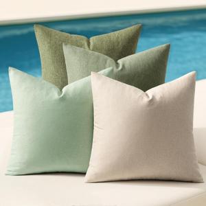 MIULEE Pack of 4 Decorative Christmas Throw Pillow Covers Linen Waterproof Pillow Covers Farmhouse Cushion Cases for Outdoor Patio Garden Tent Balcony Couch Sofa 18x18 inch Light Green