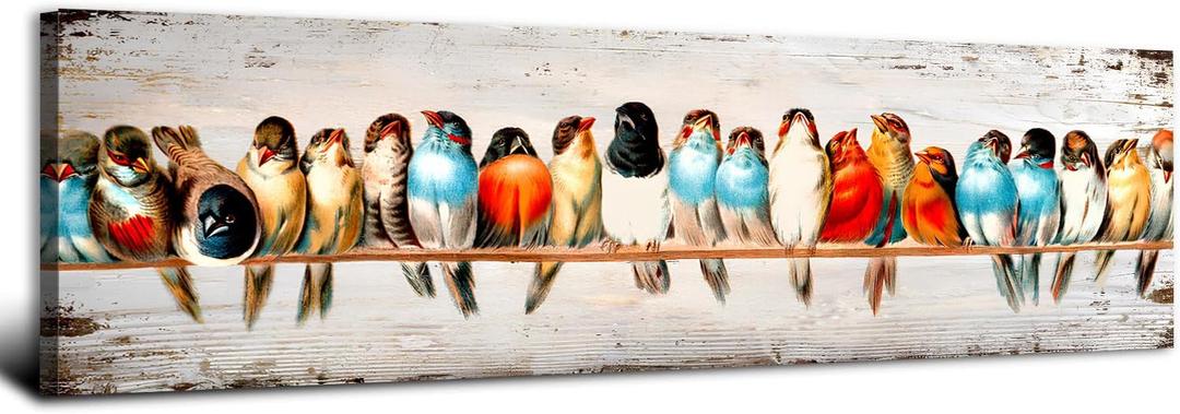 Rustic Cardinal Wall Art Colorful Birds on a Wire Picture for Living Room Red Blue Flying Animal Canvas Prints Painting Bedroom Vintage Nature Sparrow Artwork Bathroom Office Home Decorations 14x48"