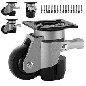 TESUMI Heavy Duty Casters 1.5" Inch Leveling Casters Wheels Set of 4 with Ratchet Handle Total Capacity 580Lbs Height Adjustable Workbench Retractable Caster with Adjustable Leveling Feet, T50, Silver