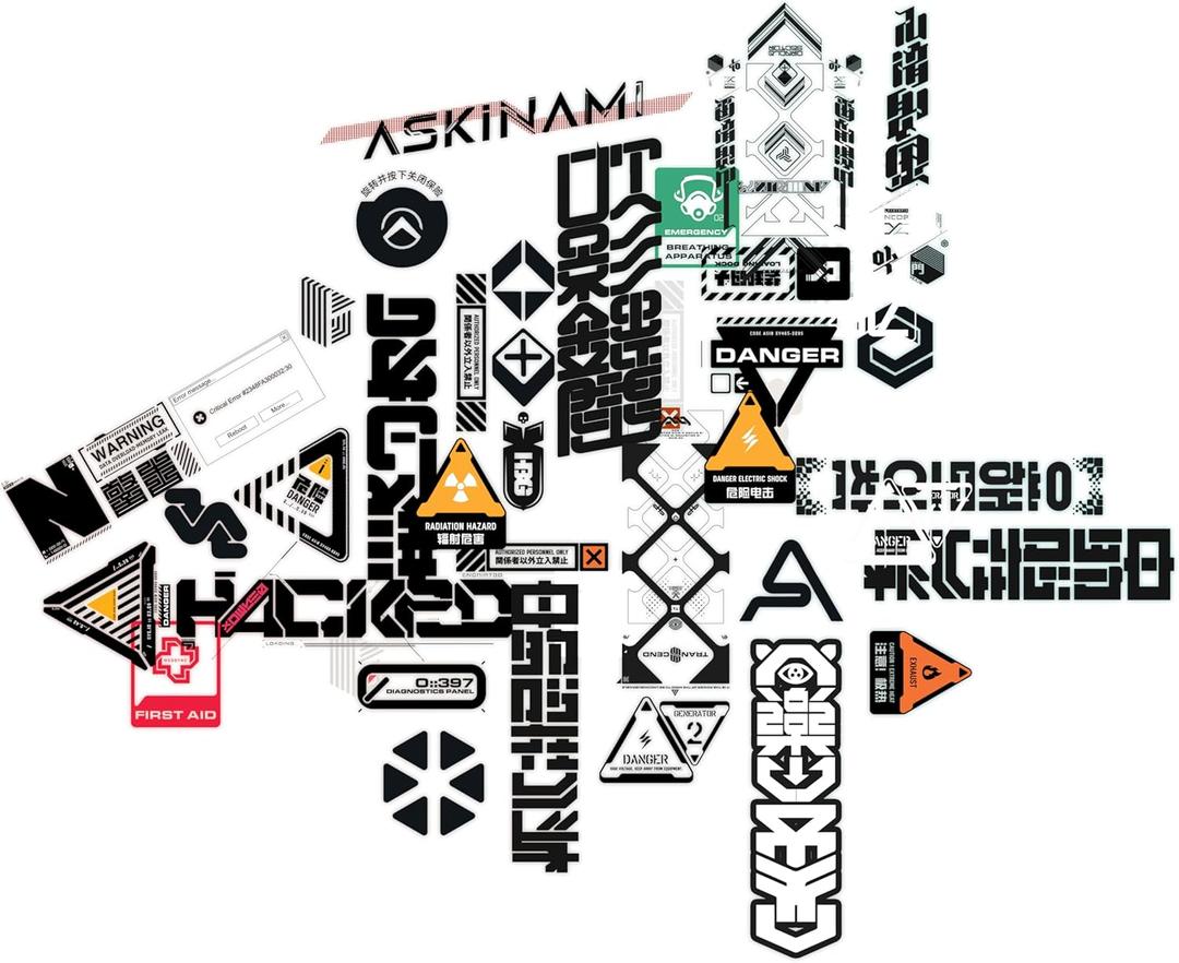 Cyberpunk Sticker Set, 25pcs Pack, Waterproof Futuristic Decals for Car, Truck, Bumper, Luptop, Glass, Window, Bottle, Mystery Cyber Pack ASKINAMI 
