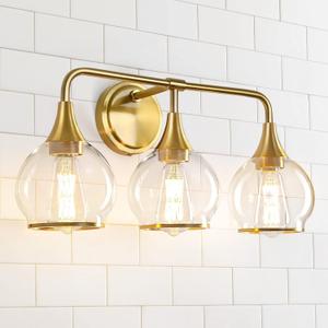 HAHZT Gold Bathroom Vanity Light 3-Lights Bathroom Light Fixtures Over Mirror with Clear Glass Shade 22.4 inch Wall Sconce Lighting Bath(Exclude E26 Bulb) HAHZT Gold Bathroom Vanity Light 3-Lights Bathroom Light Fixtures Over Mirror with Clear Glass Shade 22.4 inch Wall Sconce Lighting Bath(Exclude E26 Bulb)