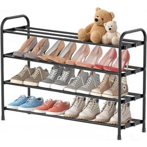 INSMART 4-Tier Expandable Shoe Rack, Stackable and Adjustable Shoes Organizer Storage Shelf, Sturdy and Durable Metal Structure Free Standing Shoe Rack for Closet Entryway Doorway