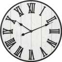 Large Rustic Wooden Wall Clock, 24 Inch Whitewashed Farmhouse Wall Clock with Carved Roman Numerals, Silent Battery Operated Round Vintage Clock for Living Room, Kitchen, Bedroom, Study Room