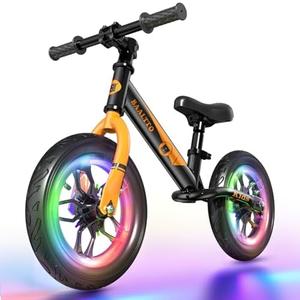 BAALTTO Balance Bike Rubber Tires, Metallic Paint, Colorful Lights, Mountain Bike Handlebars, and Integrated Stand - 12-Inch Wheel, Suitable for Boys and Girls Ages 2-7(Black)