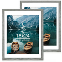 Hongkee 18x24 Frame, Rustic Grey Wood Style - Display Posters 16 x 20 with Mat or 18x24 without Mat, Wall Mounting Horizontal and Vertical, 1 Pack