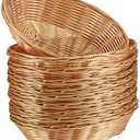 SINJEUN 20 Pack Wicker Bread Basket, Handwoven Oval Plastic Basket, Woven Tabletop Fruit Vegetables Food Serving Basket for Home, Kitchen, Restaurant, Light Brown