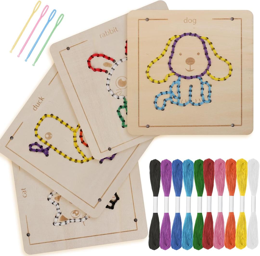 Montessori Wooden Lacing Toys for Toddlers and Kids Ages 2-4 5-7, Sewing Kit Fine Motor Skill Busy Board, Education Sensory Preschool Toy for 1 2 3 4 Year Olds, Birthday Gift for Boys and Girls