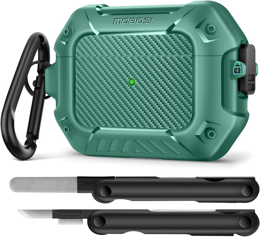 MOBOSI for Airpods Pro 2 Case, Compatible with AirPods Pro Case Cover 2nd/1st Generation with Lock&Keychain&Cleaner Kit, Full Body Shockproof Protective Hard Shell (2023/2022/2019), Light Green
