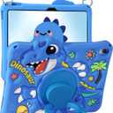 Boaretiu for iPad A16 Case/10th Generation Case - Blue Dinosaur Cool for Boys Girls Teens Soft Silicone Cute with Shoulder Strap & Rotating Stand Case for iPad A16 11th Generation 11 Inch 2025