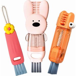 Cup Lid Cleaning Brush, 3 in 1 Cup Cleaner Brush New Multifunctional Lid Cleaner Lid Brush Cleaning Tool Multipurpose Bottle Gap Cleaner Brush Red