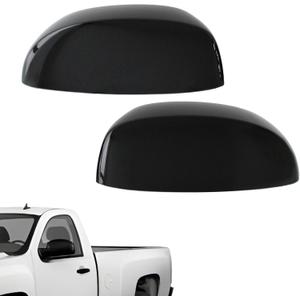 AUCERAMIC Gloss Black Top Half Mirror Covers Fit 2007-2014 for Chevy Chevrolet Silverado Avalanche Tahoe Suburban GMC Sierra Yukon 1500 2500HD 3500HD for Cadillac Escalade ESV EXT, 25788157 25788156