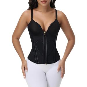 SHAPSHE Waist Trainer Corset for Women Tummy Control Workout Concert Outfits Bustier Tops Going Out Faja With Bra (Medium, Black)