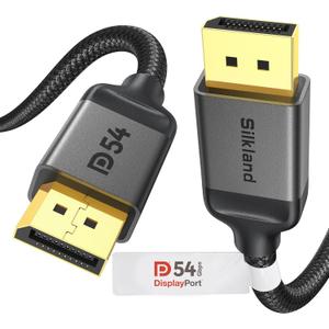 Silkland 54Gbps DisplayPort Cable 2.1 [VESA Certified], DP 2.1 Cable [16K@30Hz, 8K@120Hz, 4K@240Hz 165Hz 144Hz] HDR, HDCP DSC 1.2a, Compatible FreeSync G-Sync Gaming Monitor 5090 7900XTX, 6.6FT