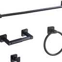 Matte Black Bathroom Hardware Set 4 Pieces,Bathroom Accessories Set Stainless Steel Wall Mounted, Hand Towel Bar, Towel Ring, Robe Towel Hooks,Toilet Paper Holder,Towel Bar Set, 23.6 Inch