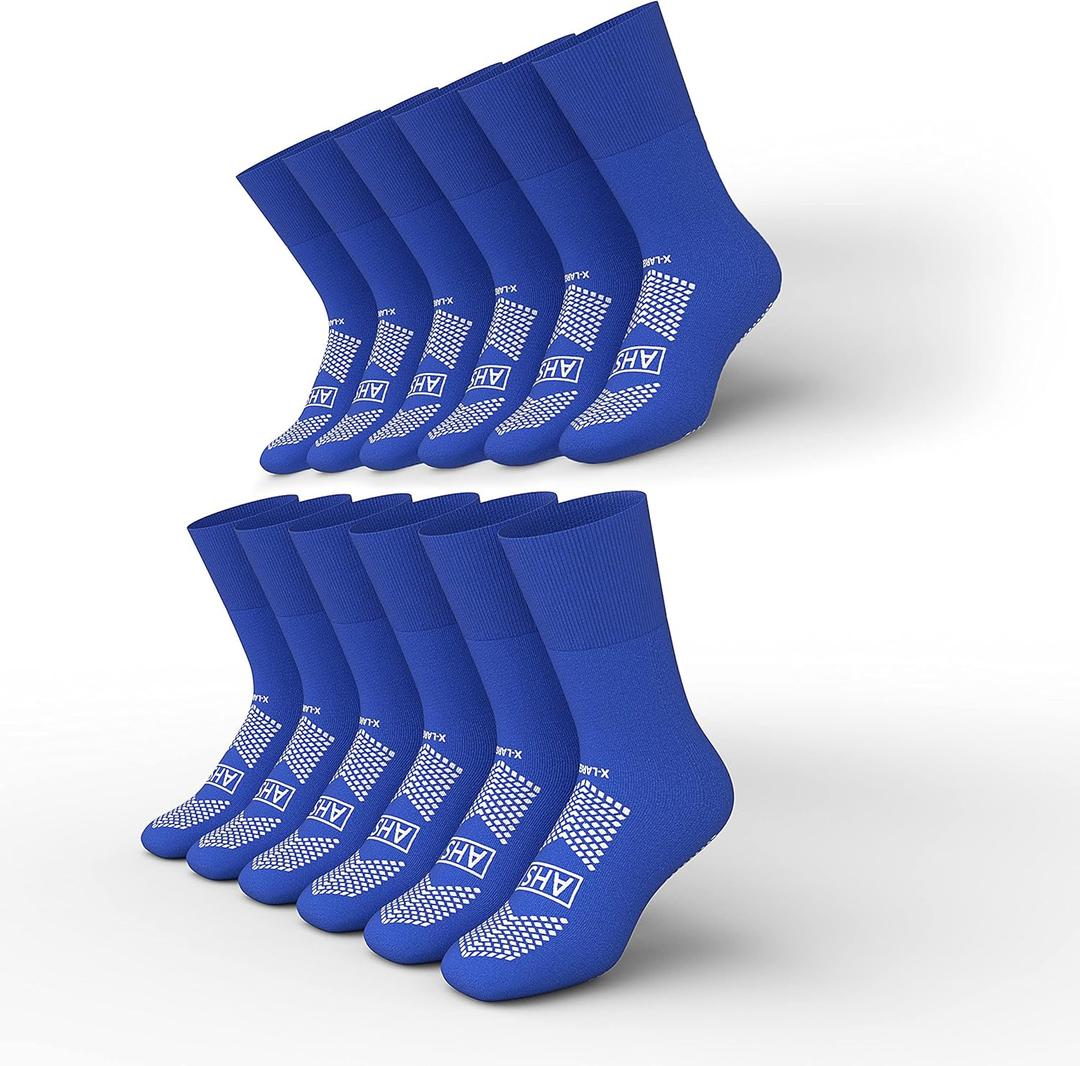 AMERICAN HOSPITAL SUPPLY AHS Slipper Socks | Blue X-Large Polyester-Spandex Knit Grip Socks with Elastic Cuff | Pack of 6 Non Skid Socks AMERICAN HOSPITAL SUPPLY AHS Slipper Socks | Blue X-Large Polyester-Spandex Knit Grip Socks with Elastic Cuff | Pack of 6 Non Skid Socks