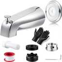 Universal Bathtub Tub Spout w/Diverter (Chrome), 1/2" Slip-Fit Copper Pipe, 1/2" 3/4" IPS Thread, Tub Faucet Replacement Kit with Adapters, PTFE Tape, Hex Wrench & Black Gloves