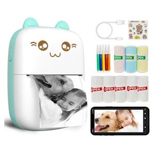 Mini Printer Portable, Inkless Sticker printer with 8 Rolls Paper, Bluetooth Wireless mini thermal printer Compatible with iOS + Android for Journal, Memo, Photo, Print Pod Gifts for Girls Kids