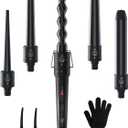 5 in 1 Curling Wand Set: Ohuhu Curling Iron Wand 5Pcs 0.35 to 1.25 Inch Interchangeable Ceramic Barrel Heat Protective Glove 2 Clips Dual Voltage Hair Curler for Girl Women Mother's Day Gift Black