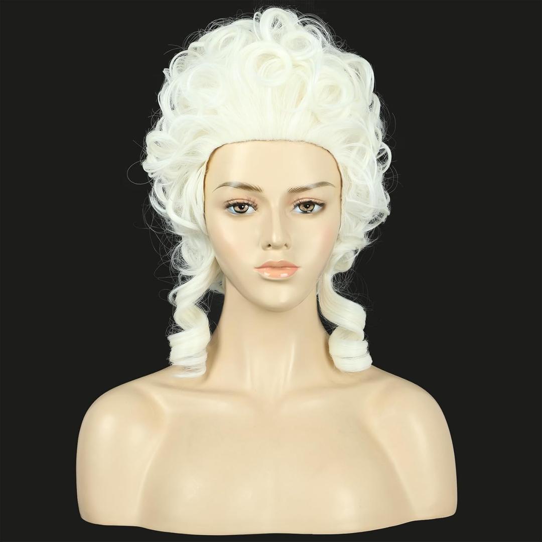 VGbeaty Women Platinum Blonde Curly Short Victorian Beehive Cosplay Wig Adjustable Breathable Cap Halloween Party Costume Wig