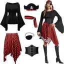 Pirate Costume Women Renaissance Shirt Dress with Head Scarf Halloween Pirate Queen Outfit