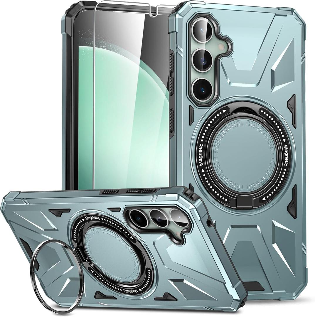WRJ Case Designed for Samsung Galaxy S25 with Magnetic Kickstand & Screen Protector,14FT Military Grade Drop Protection Multi-Layer Shockproof Protective Cover for S24 6.2 Inch-Green