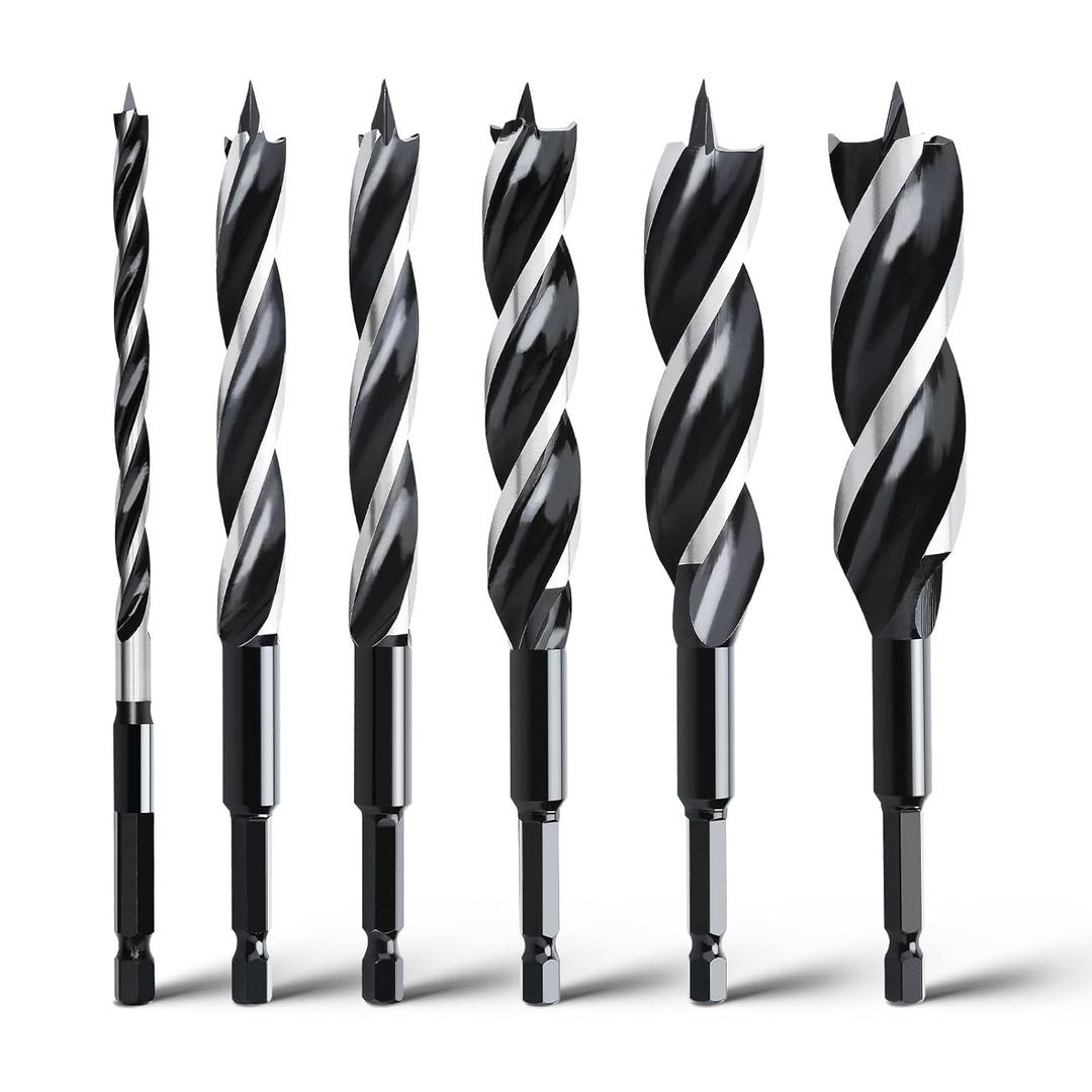6PCS Auger Drill Bit 18"Long,Quick Change Hex Shank Tri Flute Wood Drill Bit for Soft and Hard Wood,Plastic,Drywall and Composite Materials(1/4",3/8",1/2",5/8",3/4",7/8")