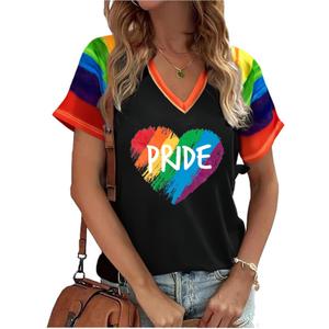 Pride Shirt Rainbow Heart Shirts: Women Lesbian Gay T Shirt Pride Ally Shirt LGBT Equality Tee LGBTQ V Neck Raglan Tops (XX-Large, Black-1)