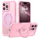 MOCCA Design for iPhone 16 Pro Case with Magnetic Invisible Stand [Full Camera Protection] [Compatible with Magsafe] Military Drop Shockproof Translucent Matte Phone Case Cover 6.3",Pink