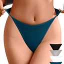 K-CHEONY Womens Cotton High Waisted String Bikini Underwear No Show High Cut Cheeky Lightweight Ladies Panties 4 Pack (Medium, Multicolor-a-4pack)