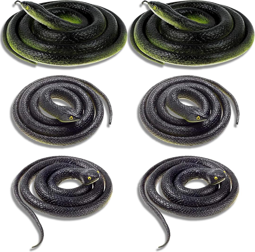 Rubber Realistic Prank Fake Snake: Scare Birds Squirrels Away Keep Deterrence for Garden Lifelike Large Plastic Black Snake Props 6 PCS for Outside Halloween Decorations