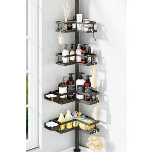 YASONIC Corner Shower Caddy Tension Pole, 25.7-109.1in Adjustable Shower Shelves, Rust-Resistant Shower Organizer, No-Drill 3-Step Installation, Bathroom Shelves for Renters & Family, Black