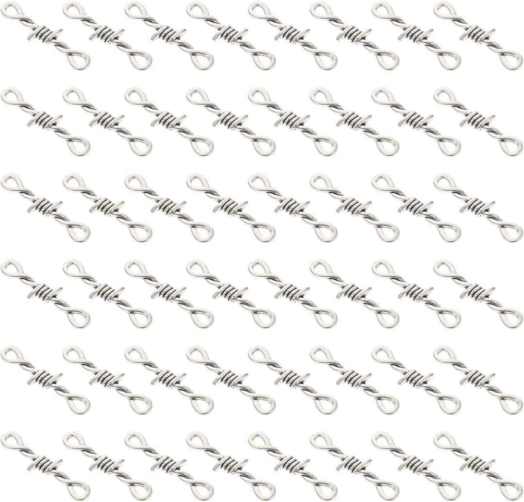 ARTIBETTER Barbed Wire Thorns Jewelry Pendant: 60Pcs Necklace Thorn Pendant Alloy Connector Charms for DIY Jewelry Making Crafting Silver