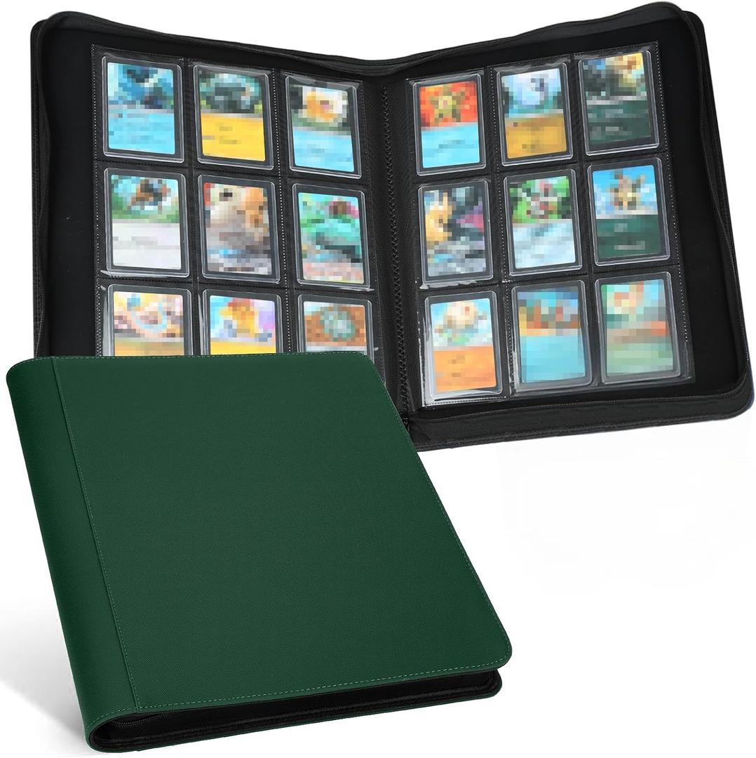 Toploader Binder, Holds 324 Toploaders, 9 Pocket Top Loader Binders with Sleeves for 3 x 4'' Toploaders, Double-Sided Pocket Top Loader Storage Binder, Trading Card Binder - Diamond Green